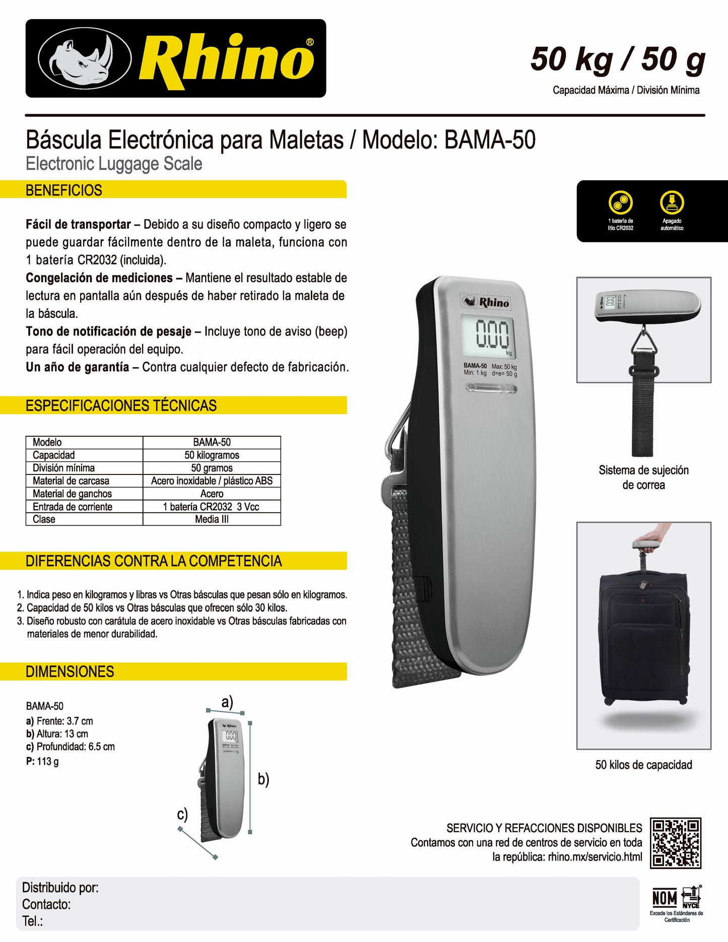 BASCULA ELECTRONICA PARA MALETA 50KG/50G BAMA-50