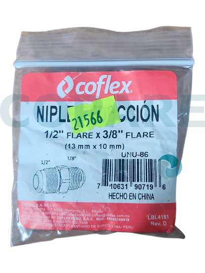 NIPLE UNION 1/2" FLARE X 3/8" FLARE COFLEX UNU-86