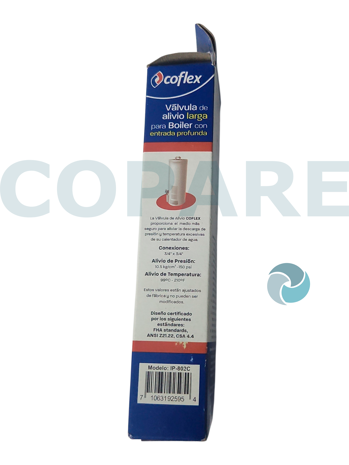 VALVULA DE ALIVIO 3/4" PARA BOILER CON ENTRADA PROFUNDA IP-802C