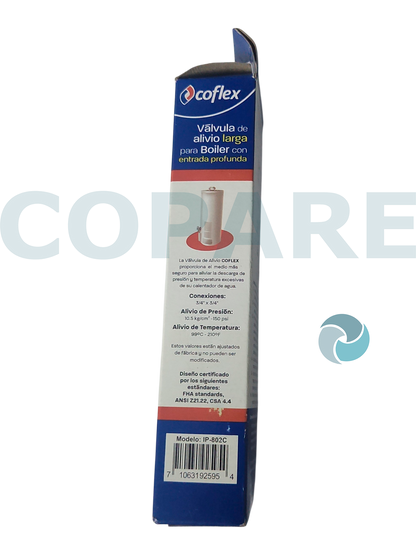 VALVULA DE ALIVIO 3/4" PARA BOILER CON ENTRADA PROFUNDA IP-802C
