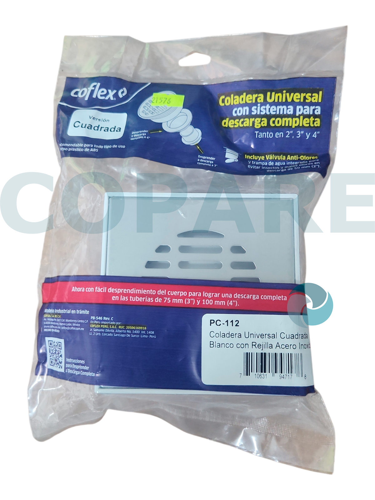 COLADERA UNIVERSAL PC-112 CUADRADA COFLEX PARA DRENAJE NORMA