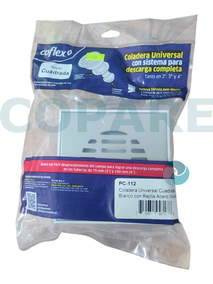 COLADERA UNIVERSAL PC-112 CUADRADA COFLEX PARA DRENAJE NORMA