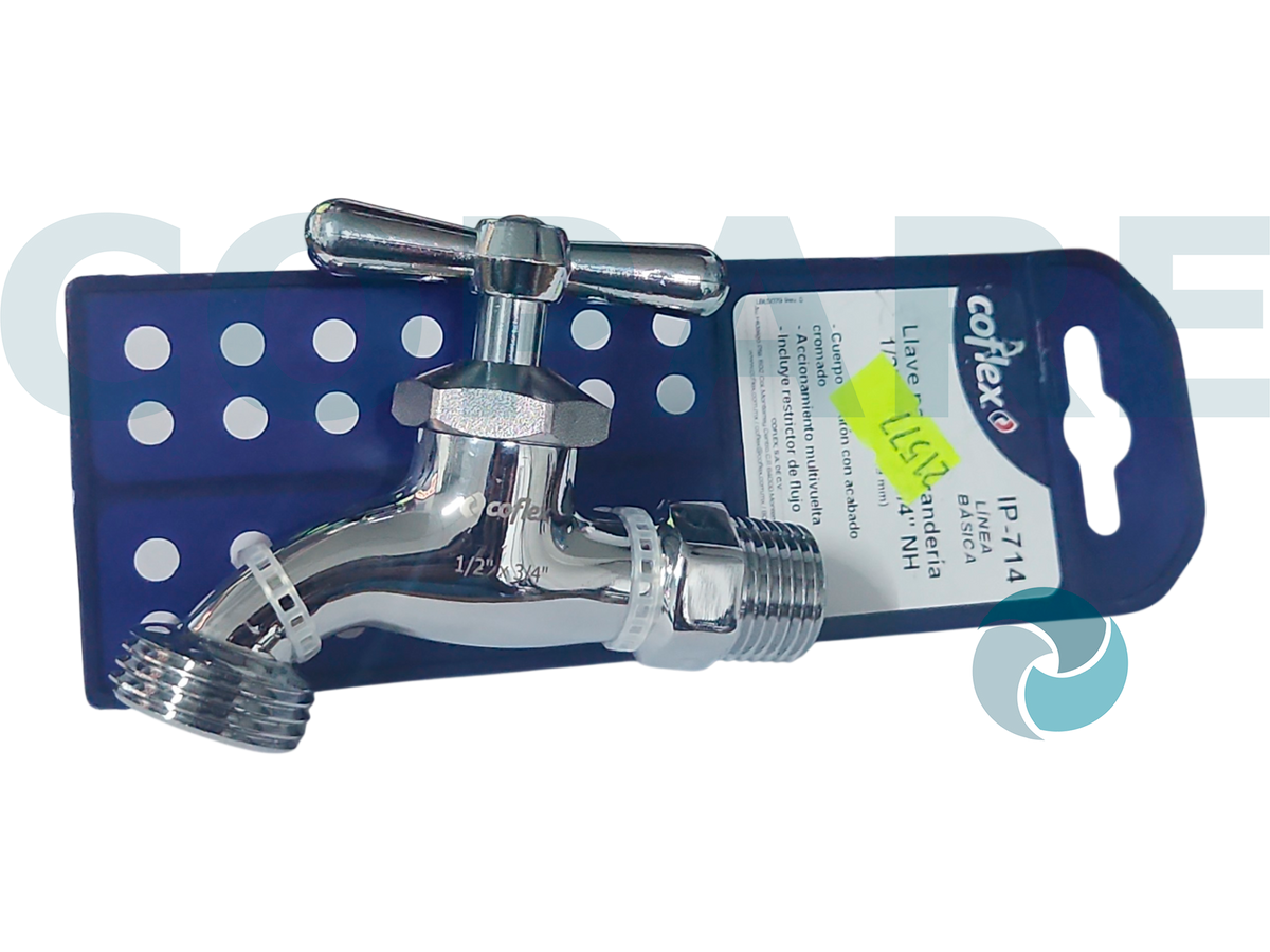 LLAVE COFLEX IP-714 1/2 X 3/4 LATON CROMADO PARA LAVANDERIA