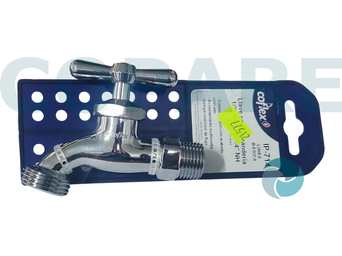 LLAVE COFLEX IP-714 1/2 X 3/4 LATON CROMADO PARA LAVANDERIA
