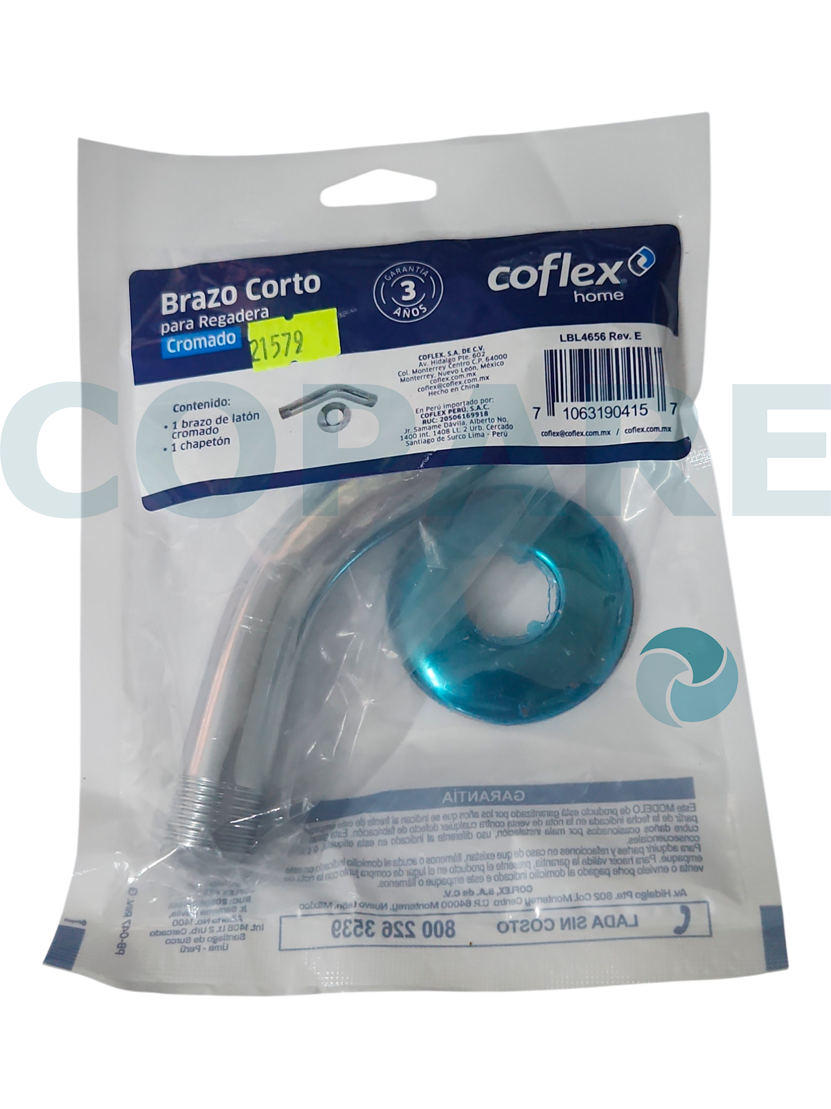 BRAZO CORTO COFLEX PR-T101 LATON PARA REGADERA