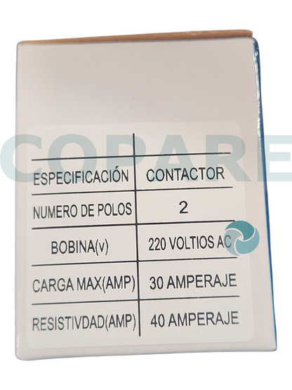 CONTACTOR 2 POLOS 30 AMP 240 VOLTS REFCO2P02
