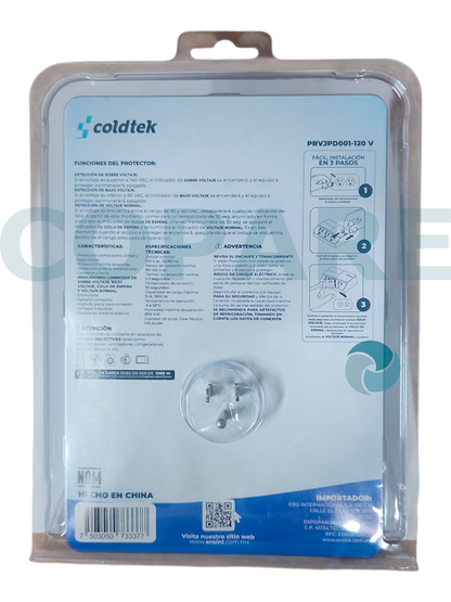 PROTECTOR DE VOLTAJE 3 ENCHUFES COLDTEK PRVJPD001