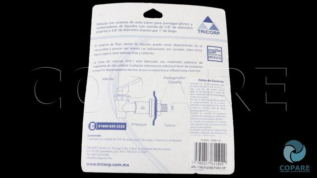 LLAVE PARA PORTAGARRAFON PALANCA AZUL 5/8 1022-2