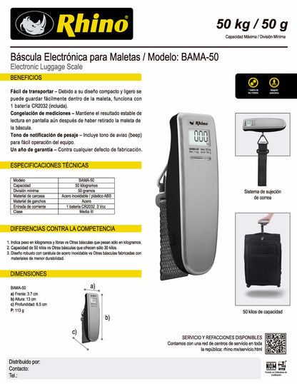 BASCULA ELECTRONICA PARA MALETA 50KG/50G BAMA-50
